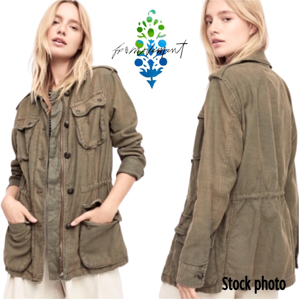 Free People Sage Green Beige Field Utility Cargo Jacket - Picture 3 of 3